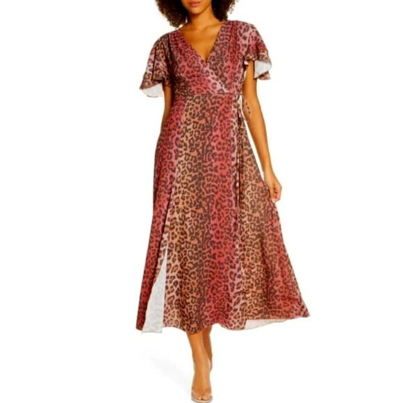 French Connection Women's Animal Print Faux Wrap Midi Dress - 8 - Picture 1 of 7